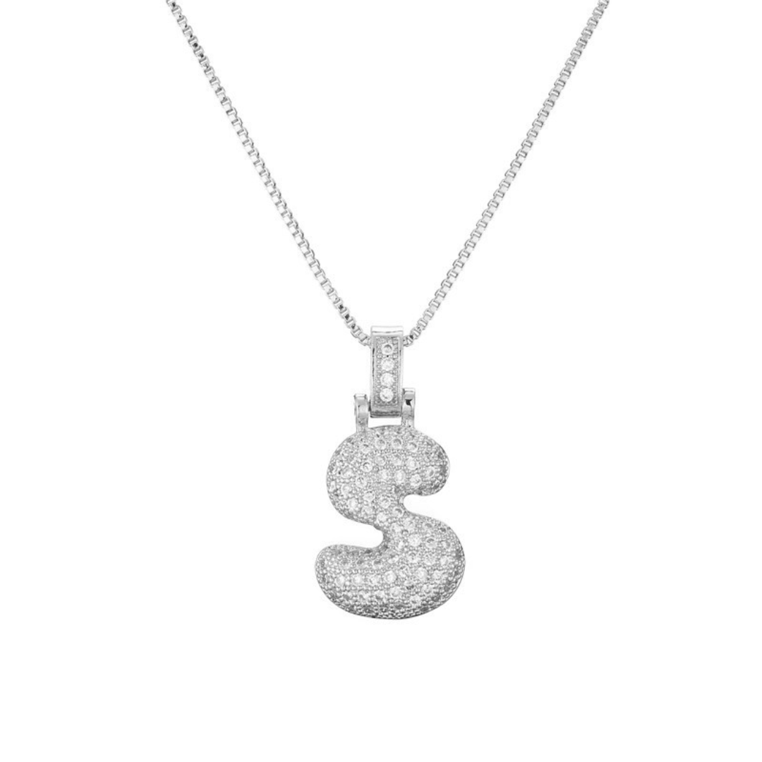 ICED BUBBLE LETTER INITIAL NECKLACE